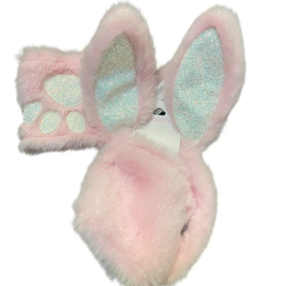 Claires Bunny Dress Up Set Ears Headband Paw Arm Warmers Cottontail Plush Gift